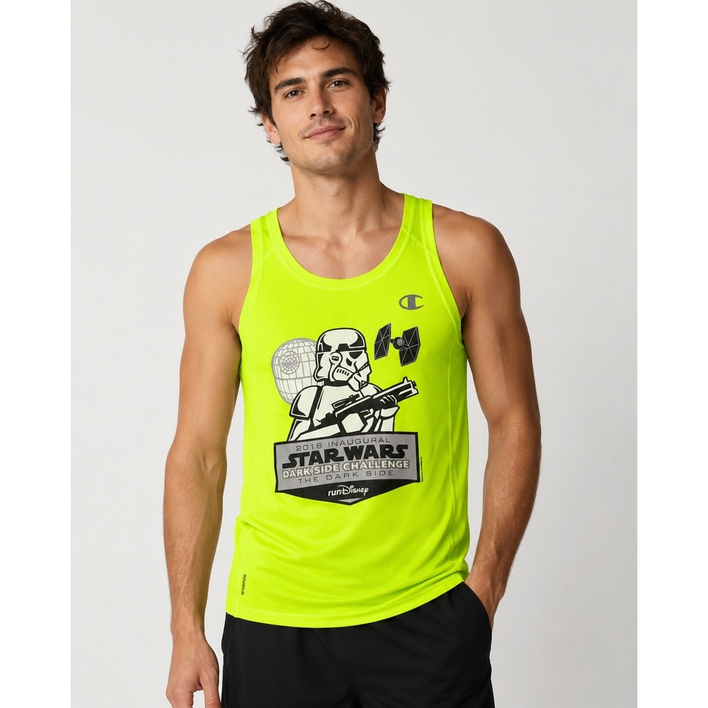 Champion Star Wars Dark Side Challenge Tank Top Neon Yellow Mens Small 2016 Run